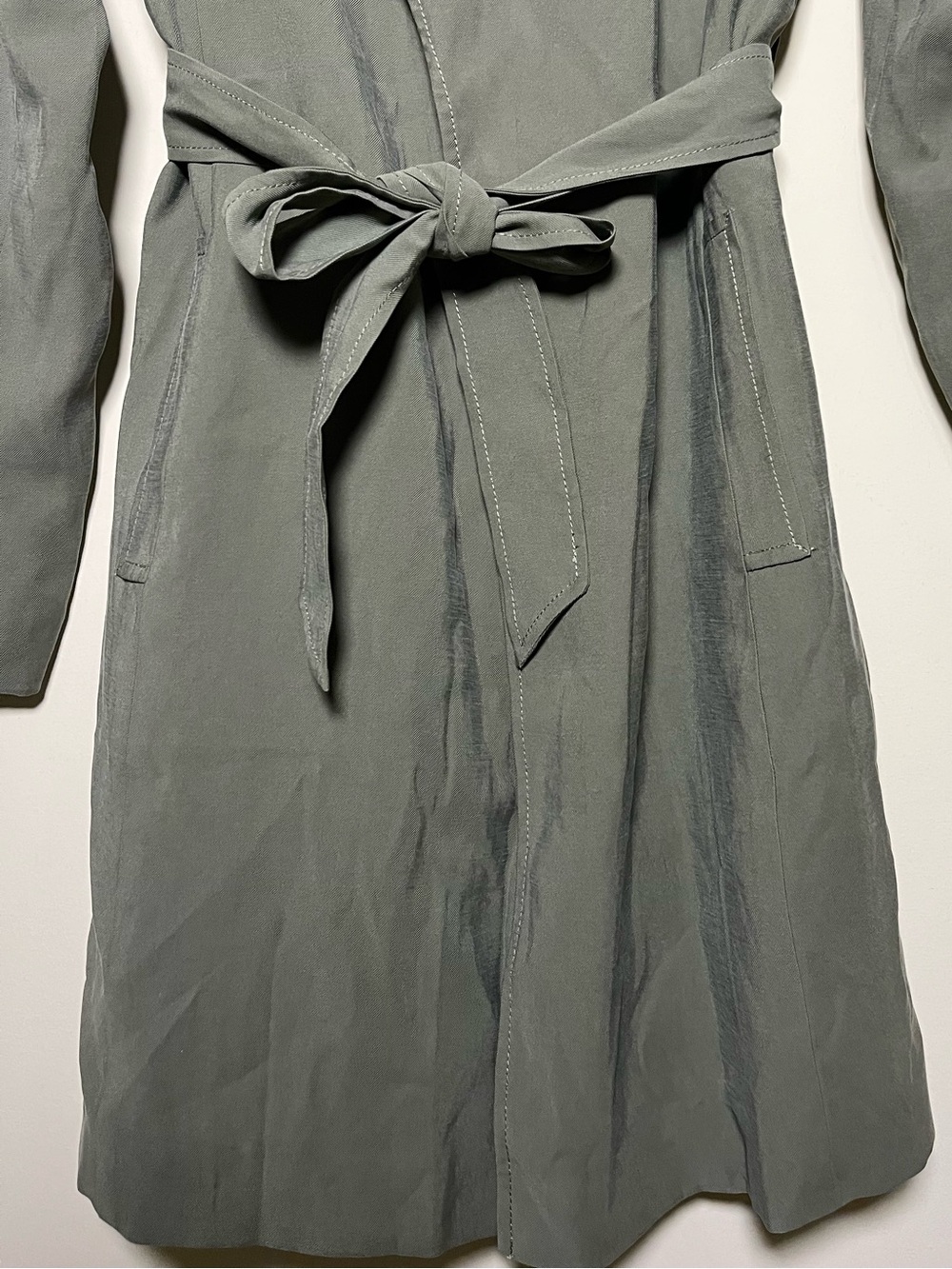 Banana Republic Olive Trench Coat Classic Open Front Tie Waist Women’s Size S - Picture 3 of 9